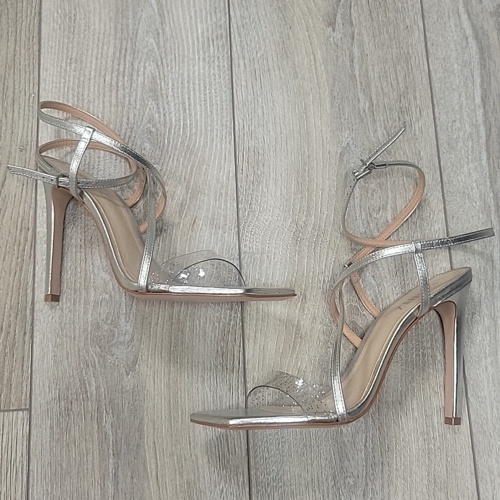 Schutz Size 9 1/2 Silver Aisha Leather & Vinyl Sandal NWT - Picture 8 of 11